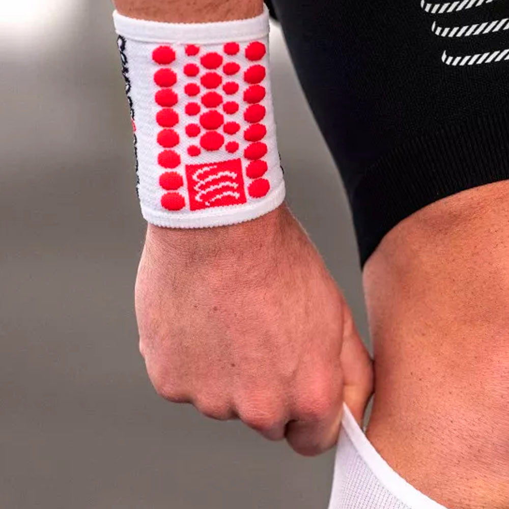 MUÑEQUERAS COMPRESSPORT 3D BLANCO ROJO
