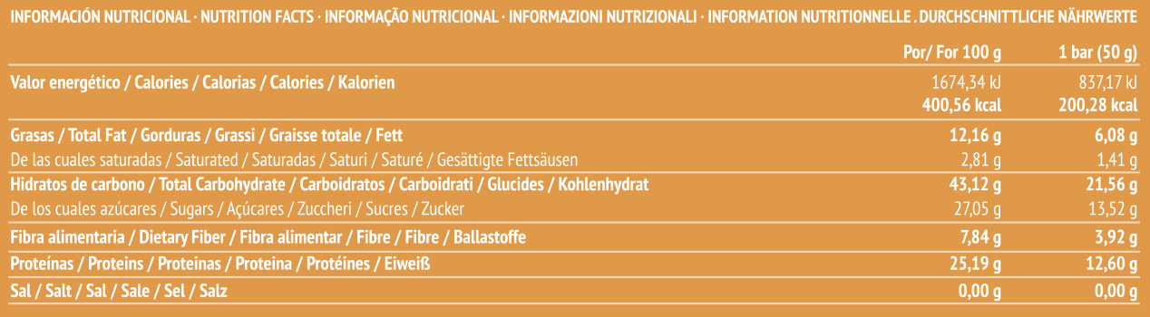 Valor Nutricional Paleobull Barrita Energetica - Naranja y Chía
